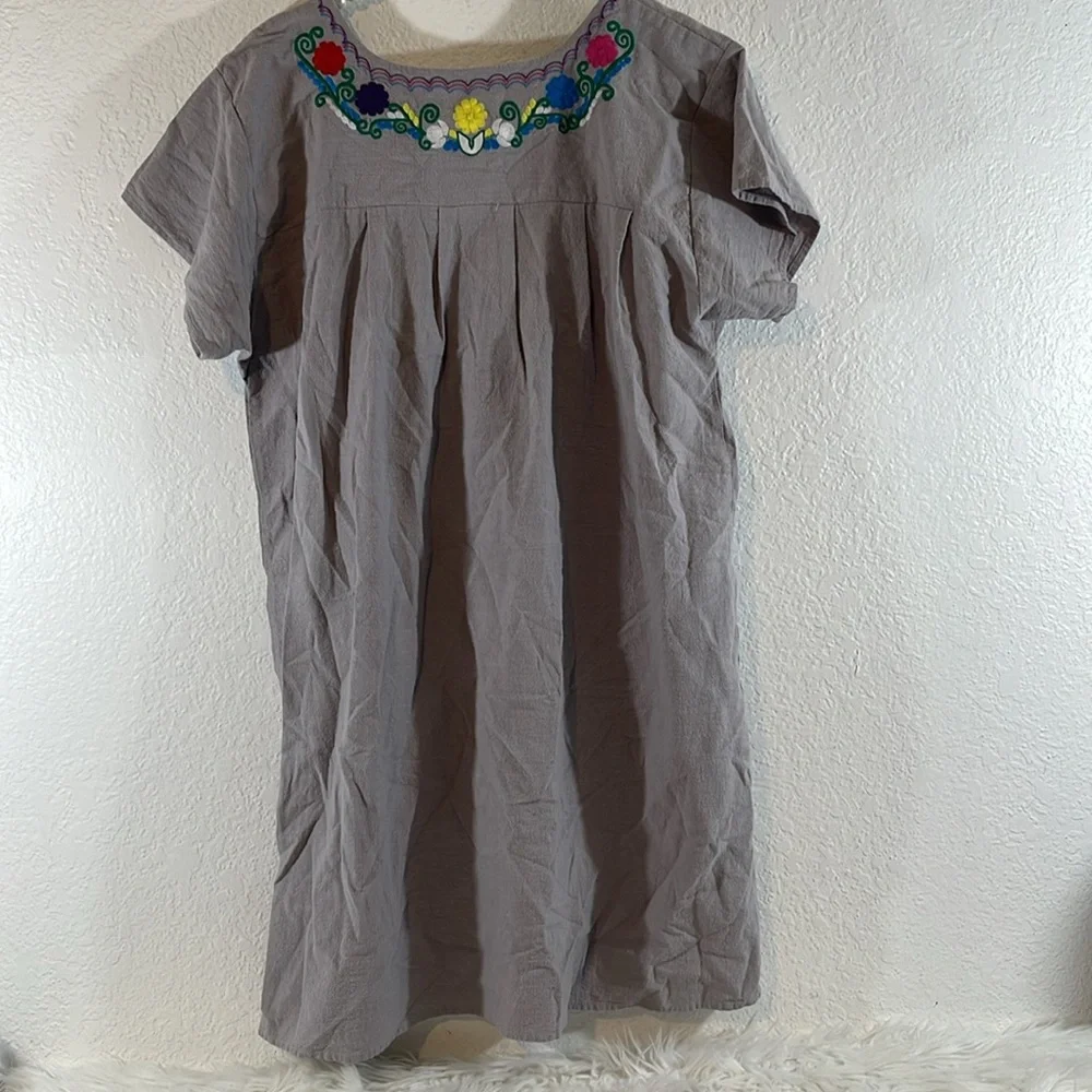 YZXDORWJ Women Mexican Embroidered Floral Dress Short Sleeve Size 2XL - Picture 9 of 15